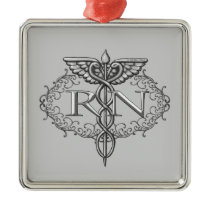 Oval Silver Caduceus RN Nurse Christmas Ornaments