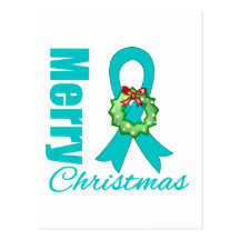 Ovarian Cancer Awareness Merry Christmas Ribbon Post Card