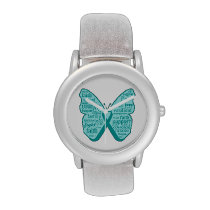 Ovarian Cancer Butterfly Collage of Words Wristwatch at Zazzle