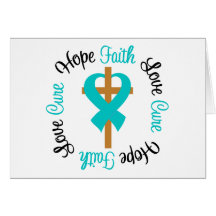Ovarian Cancer Faith Hope Love Cross Card