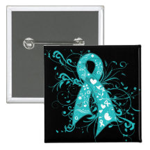 Ovarian Cancer Floral Swirls Ribbon Pinback Buttons