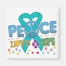 Ovarian Cancer Groovy Peace Love Cure Fridge Magnet