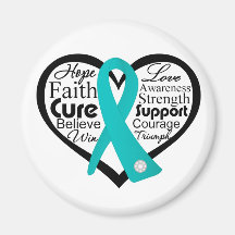 Ovarian Cancer Heart Ribbon Collage Refrigerator Magnets