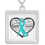 Ovarian Cancer Heart Ribbon Collage Personalized Necklace
