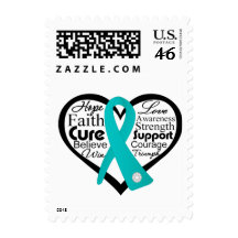 Ovarian Cancer Heart Ribbon Collage Stamp