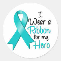Ovarian Cancer I Wear a Ribbon For My Hero Stickers