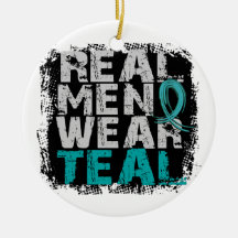 Ovarian Cancer Real Men Wear Teal Christmas Tree Ornaments