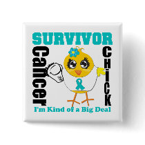 Ovarian Cancer Survivor Chick Ribbon Pinback Button