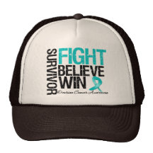Ovarian Cancer Survivor Fight Believe Win Motto Hats