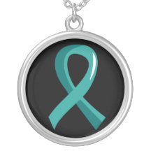 Ovarian Cancer Teal Ribbon 3 Pendant