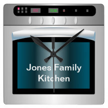 Oven graphic with personalized text square wallclocks