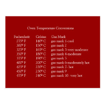Oven Temperature Conversions Postcard
