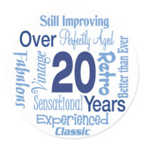 Over 20 Years 20th Birthday stickers