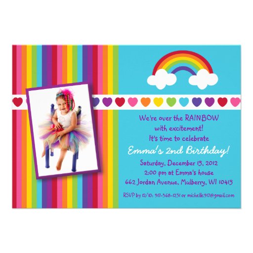 Over the Rainbow Girls Photo Birthday Invitations