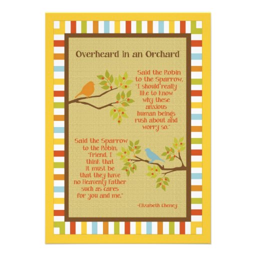 "Overheard in an Orchard" (Robin & Sparrow) Poem Personalized Announcem...