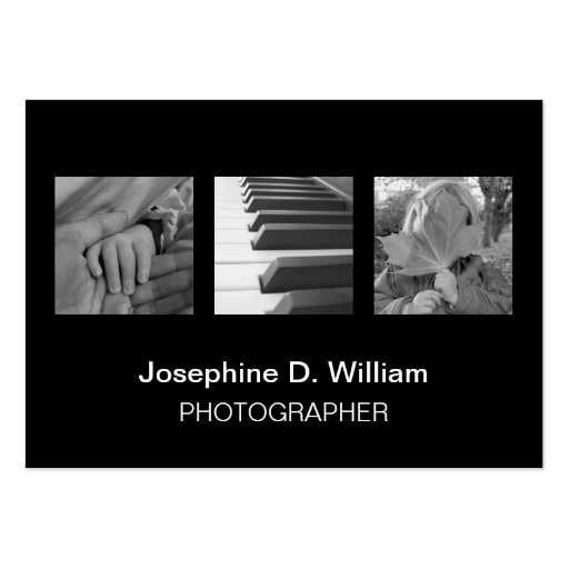 Oversize 3 photos or logo black white modern chic business card (front side)