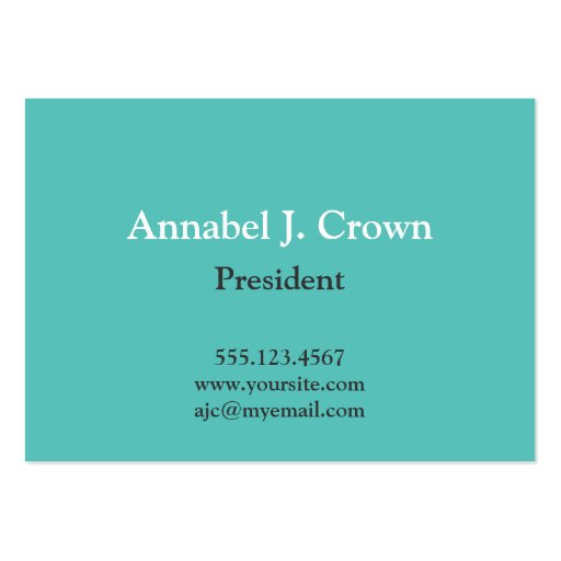 Oversize solid teal company logo traditional business cards (front side)