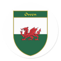 Owen Welsh Flag Shield Round Sticker