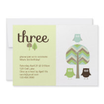 Owl 3rd Birthday Invitation