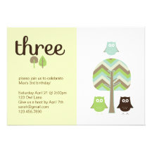 Owl 3rd Birthday Invitation