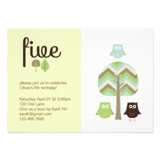 Owl 5th Birthday Invitation