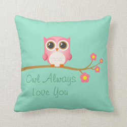 Owl Always Love You Pink Owl On Seafoam Pillow