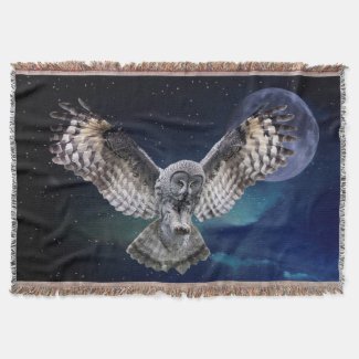 Owl and Blue Moon Throw Blanket
