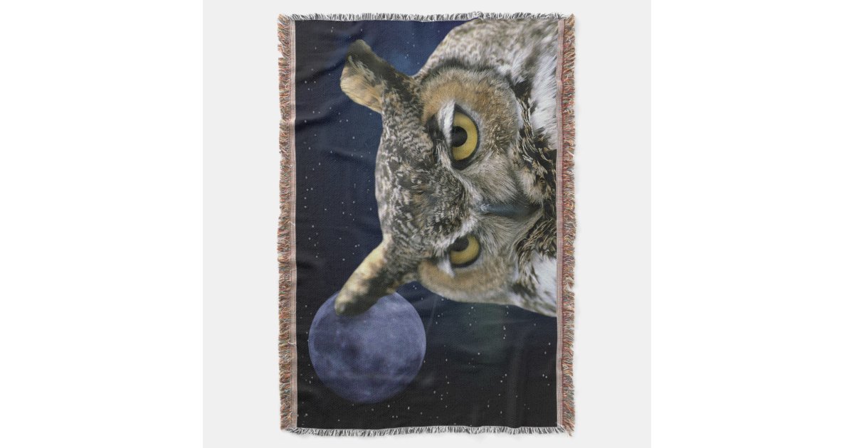 Owl and Blue Moon Throw Blanket Zazzle
