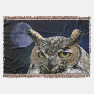 Owl and Blue Moon Throw Blanket