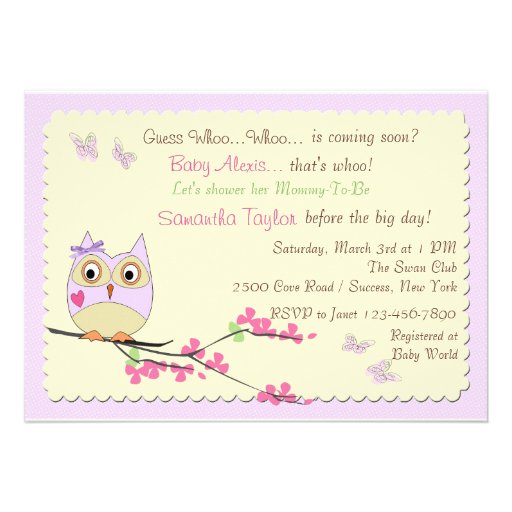 Owl and Butterflies Baby Shower Invitation