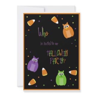 Owl and Candy Corn Halloween Party Invitation