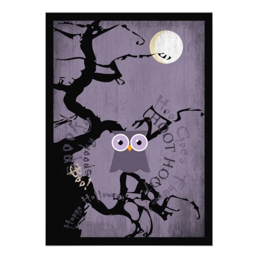 Owl and Creepy Gnarled Tree for Halloween Invitation