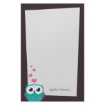 Owl and Love Hearts Note Paper (lined) Stationery Paper