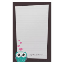 Owl and Love Hearts Note Paper (lined) Stationery Paper