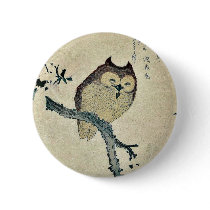 Owl and magnolia Ukiyoe Buttons