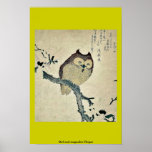 Owl and magnolia Ukiyoe Print