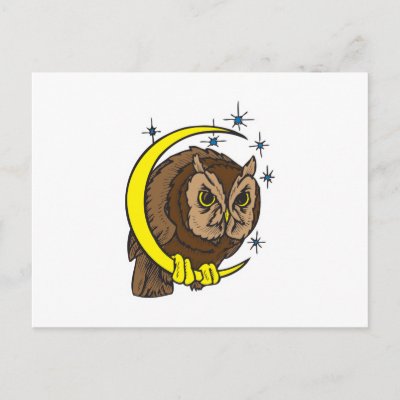 Owl and Moon Tattoo Design Post Cards by doonidesigns