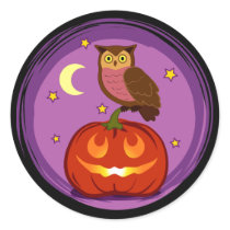 Owl and pumpkin round stickers