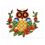 Owl and Roses Mexican style Postcard