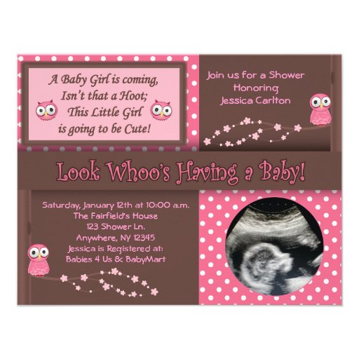 Owl Baby Girl Shower Invitations (front side)