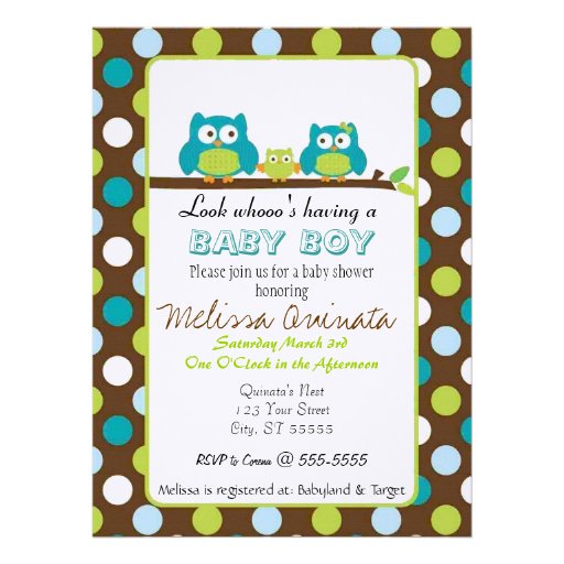 Owl Baby Shower BOY Invites (front side)