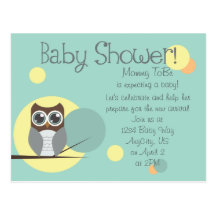 Owl Baby Shower - Boy Postcard Invitations