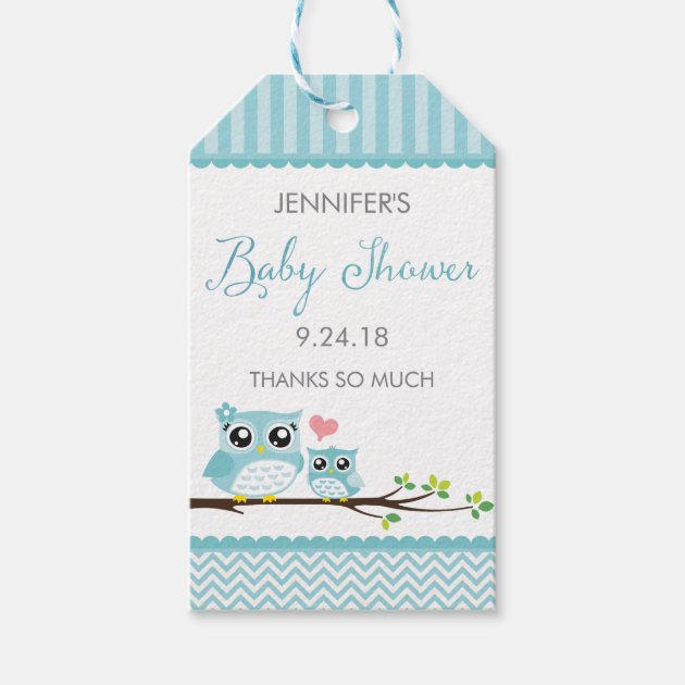 Owl Baby Shower Favor Tag | Blue Chevron Hang Tag Pack Of Gift Tags