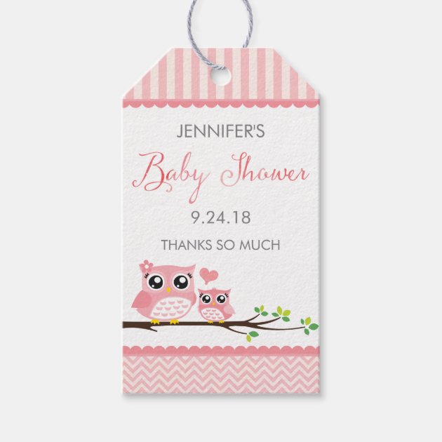 Owl Baby Shower Favor Tag | Pink Chevron Hang Tag Pack Of Gift Tags-0