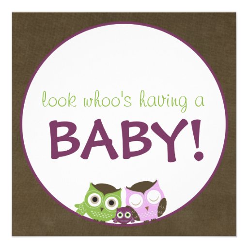 Owl Baby Shower | Girl >> brown, green & purple Invitation