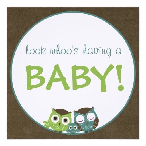 Owl Baby Shower | Green/Blue/Brown Boy Announcement (front side)