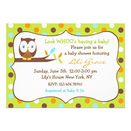 Owl Baby Shower Invitation - Boy (front side)