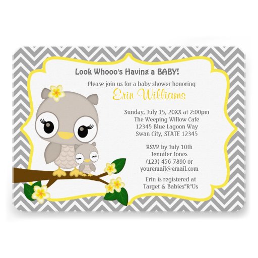 Owl Baby Shower invitation Chevron Gray Yellow 160