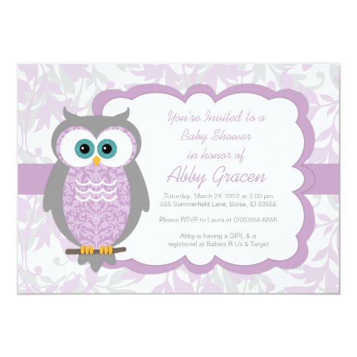 Owl Baby Shower Invitation for Girls, Purple 730 Zazzle