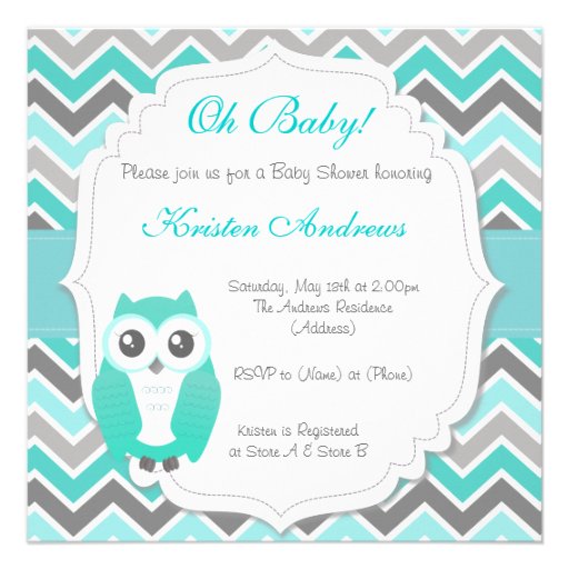 Owl Baby Shower Invitation Green Chevron
